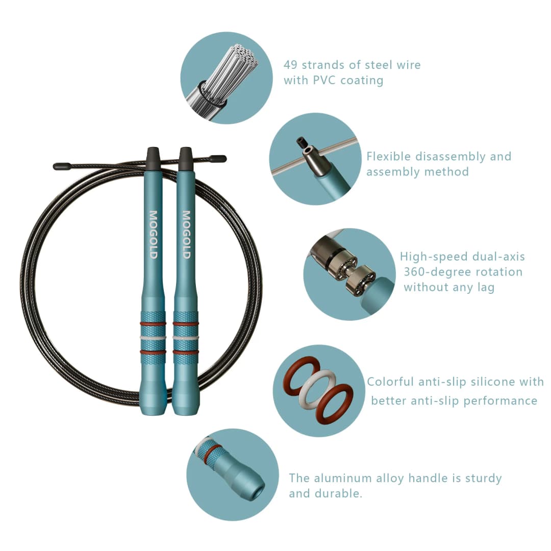 حبل قفز احترافي من MOGOLD - كابل فولاذي عالي الجودة - مقابض مريحة خفيفة الوزن للتمارين الهوائية وحرق الدهون - 2
