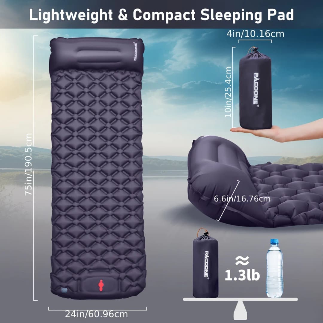 PACOONE Camping Press-type Inflatable Mattress Moisture Waterproof Outdoor Sleeping Pad Bed Beach Air Mat Tent Travel Cushion - 2