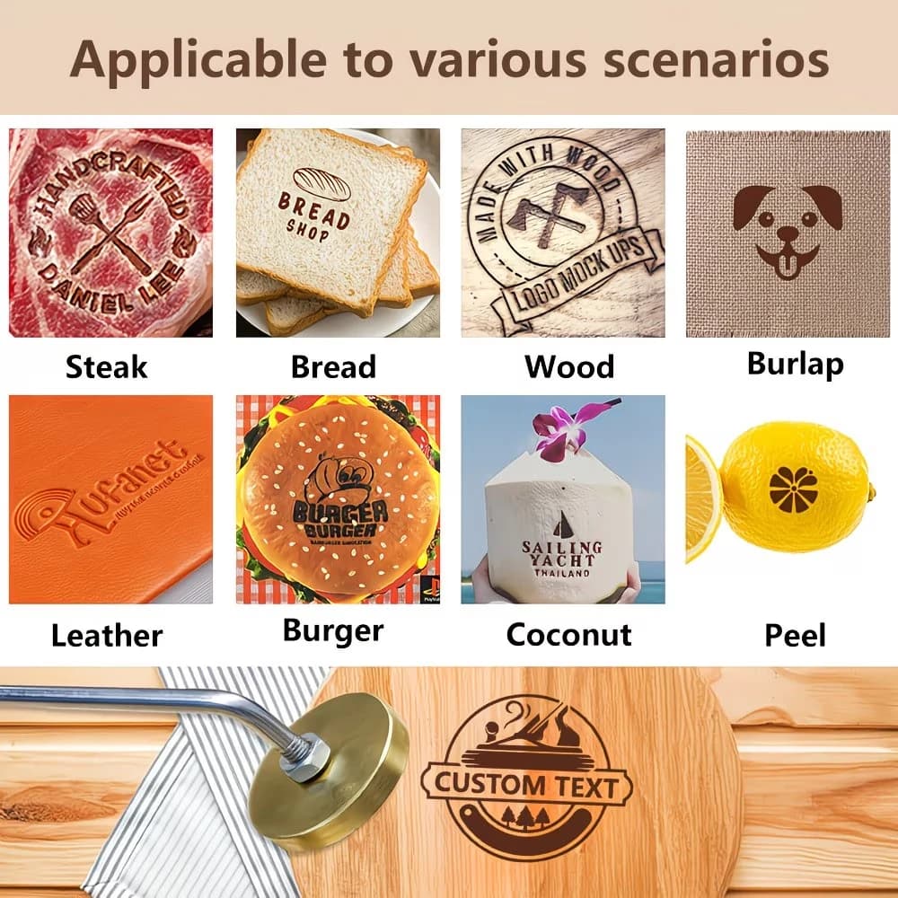 Custom Branding Iron Personalized LOGO Stamp for Woodworking Steak BBQ Leather Craft Brass Heating Tool DIY Steak Burger Wood - 4