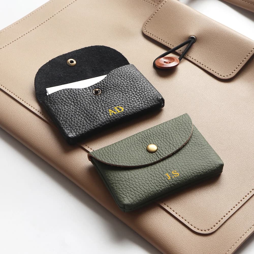 Personalize Genuine Leather Card Holder Simple Classic Soft Cowhide Coin Purse Engrave Letter Mini Envelope Business Card Sleeve - 4