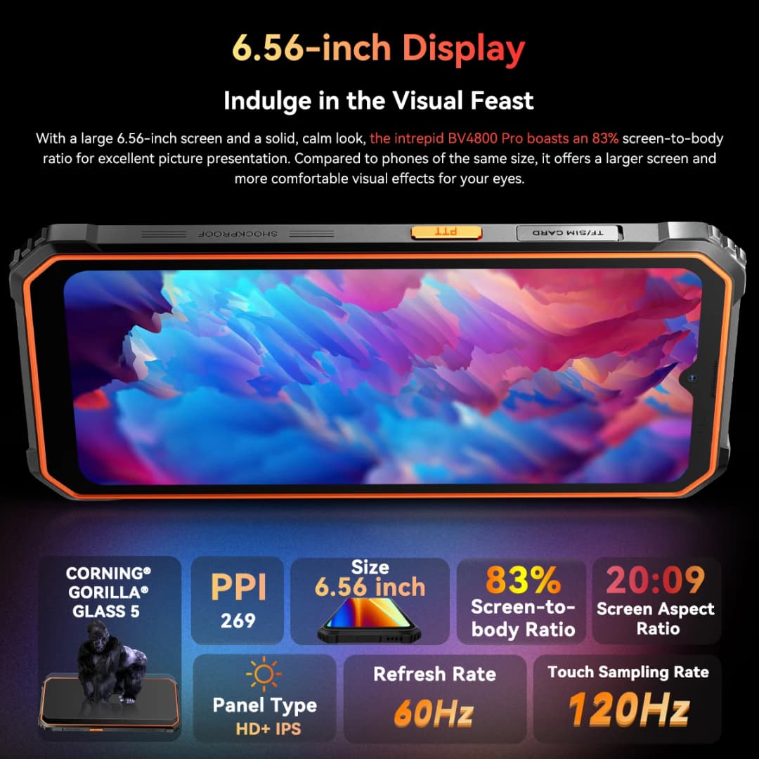 هاتف ذكي متين Blackview BV4800 PRO، شاشة 6.56 بوصة IPS، ذاكرة رام 4 جيجابايت، ذاكرة داخلية 128 جيجابايت، كاميرا 13 ميجابكسل، بطارية 5180 مللي أمبير، نظام أندرويد 14، يدعم NFC - 3