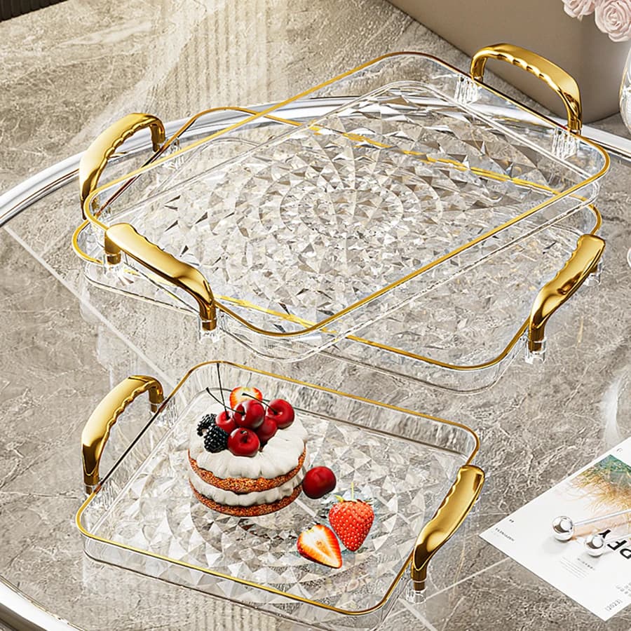 Clear Plastic Storage Tray Large Capacity Dessert Fruit Tray Plate Double Handle Jewelry Decorative Tray Home Kitchen Organizer - 2