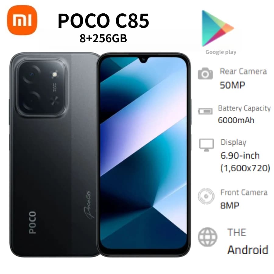 هاتف بوكو C85 الجديد، شاشة 6.5 بوصة HD+، 8GB رام، 256GB تخزين، معالج Mediatek Helio G81، كاميرا مزدوجة 48MP - 2
