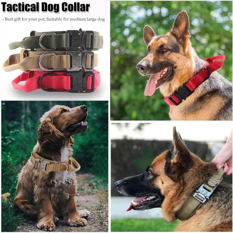 Tactical Dog Collar Adjustable Military Training Nylon Dog Collar with Control Handle Heavy Quick-Release Metal Buckle for Dogs - 2