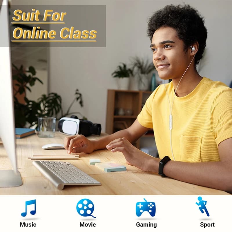 سماعات رأس سلكية داخل الأذن مع ميكروفون للموسيقى والألعاب والرياضة، رقاقة رقمية 6D HIFI بتقنية 3.5MM AUX/Type-C، باس قوي، متوافقة مع أجهزة سامسونج وأندرويد - 5