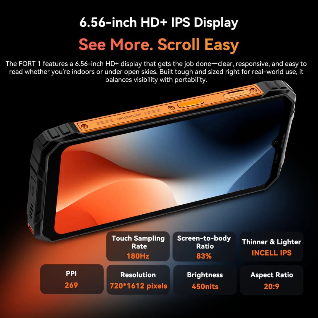 Blackview FORT 1 Rugged Phones, 6.65-inch Android 15 AI Smart Phone 6GB RAM 256GB+2TB ROM, Unisoc Tiger T615 10000mAh Cellphones - 2