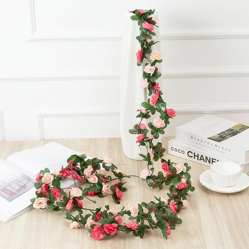 2.5m 1.8m Rose Artificial Flower Vine For Wedding Garland White Pink Home Room Wedding Decoration Silk Artificial Rose Vine Han - 6