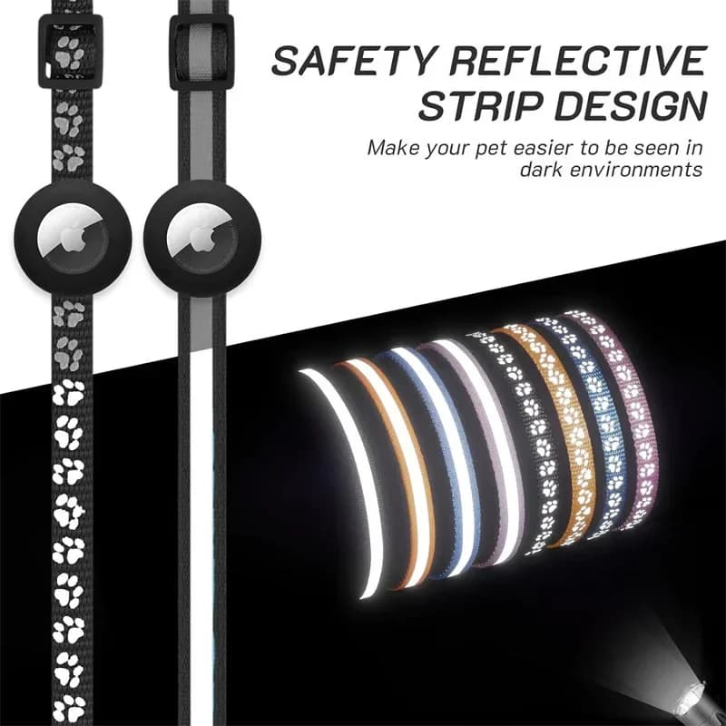 Cat Collar Compatible with Apple Airtag with Bell Adjustable Safety Buckle Reflective GPS Collar for Kittens Puppies 7-12In - 4