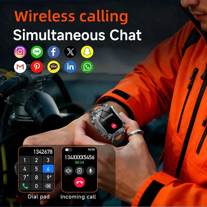 LIGE Built-in 1400mAh Super Large Battery Men Smart Watch Outdoor Flashlight IP68 Waterproof BT Call 2.01" New Smartwatch 2026 - 2