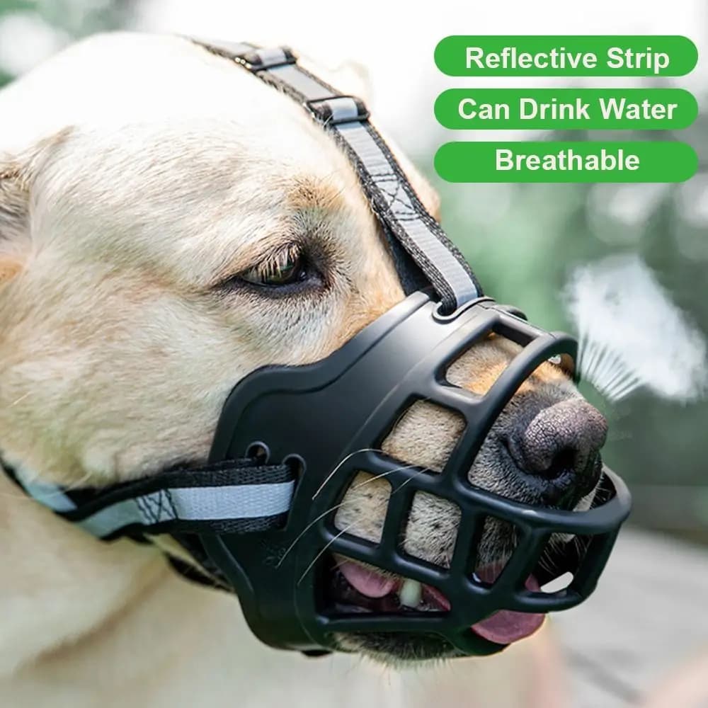 Adjustable Dog Muzzle Anti-Biting Dog Mouth Cover With Reflective Strip Can Drink Water Breathable Plastic - 2