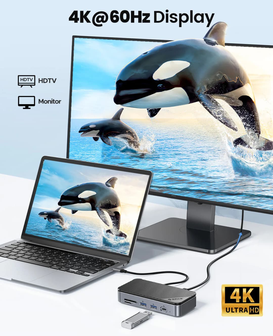 محطة إرساء ORICO DPM2P9 هاب USB C مع مروحة تبريد M.2 NVMe SSD غلاف خارجي 10 جيجابت في الثانية 4K، 60 هرتز HDMI-Com، RJ45 SDTF - 5