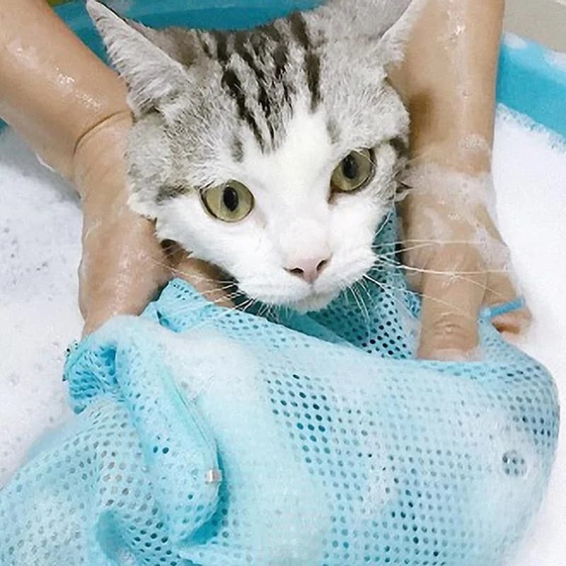 Cat Grooming Shower Bag Mesh Polyester Wash Mesh Bags Adjustable Cats Restraint Bag Prevent Scratching For Bathing Nail Trimming - 2