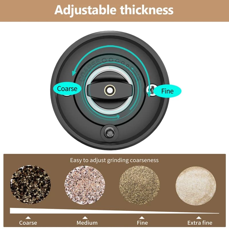 مطحنة فلفل كهربائية من الفولاذ المقاوم للصدأ مطحنة ملح وفلفل قابلة لإعادة الشحن عبر USB مطحنة توابل قابلة للتعديل أداة مطبخ - 4