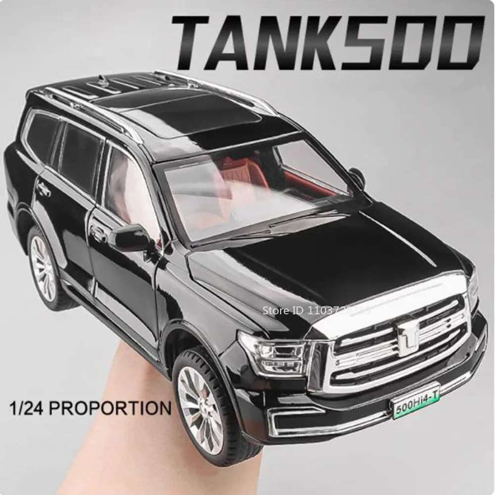 نموذج مصغر لسيارة TANK 500 300 مقياس 1:24 ألعاب سيارات سبائك مصبوبة مركبات طرق وعرة صوت وضوء أبواب مفتوحة سحب للخلف هدايا للأولاد