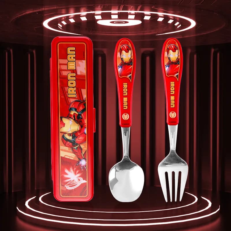 2pcs Superhero Spiderman Cartoon toy Tableware Spoon Cross Fork Soup Spoon Set Dining Lunch Hulk Anime Figures Party kids Toys - 4