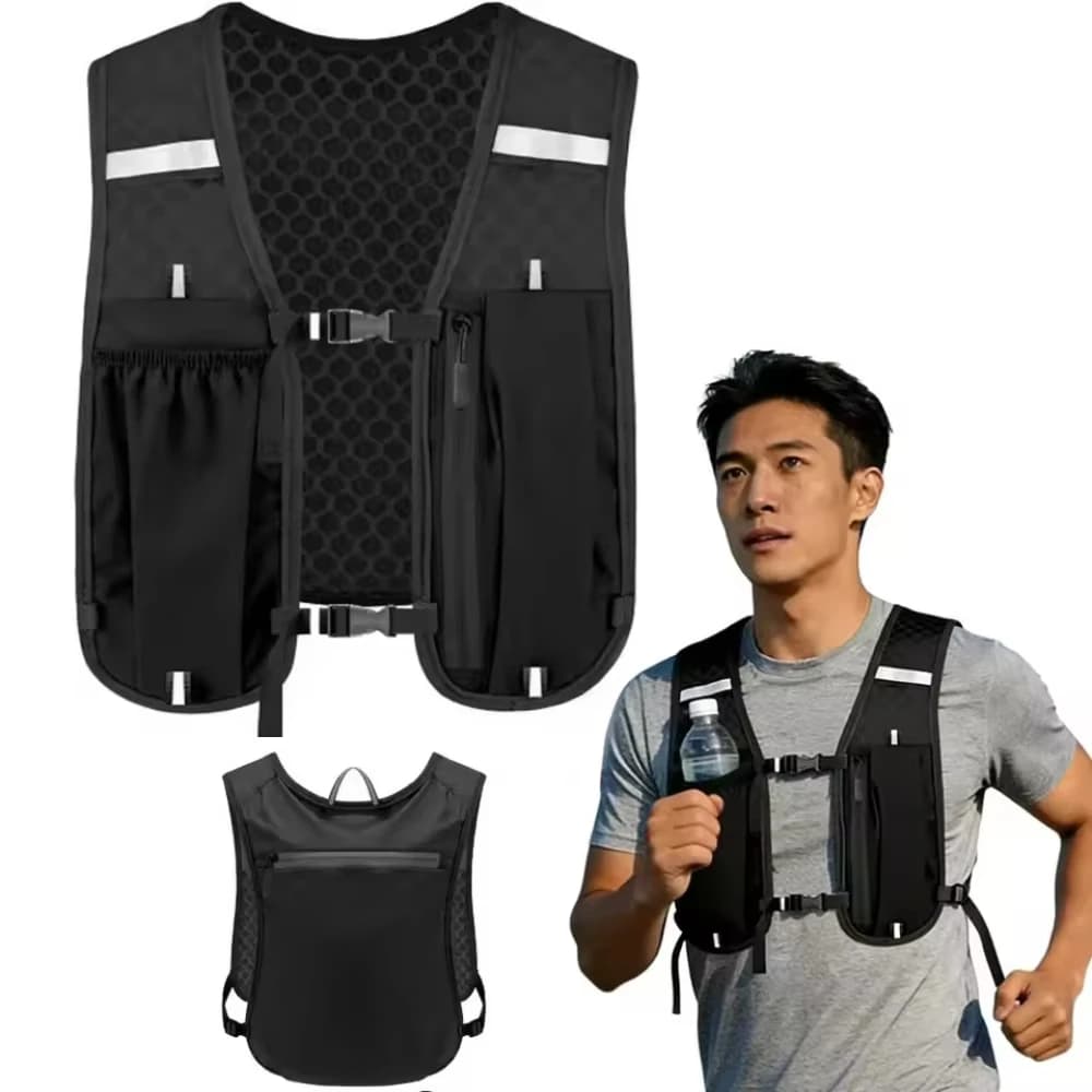 Lightweight Ergonomic Running Hydration Vest, Reflective Water Bottle Backpack for Cycling Walking Kayaking Outdoor Sports