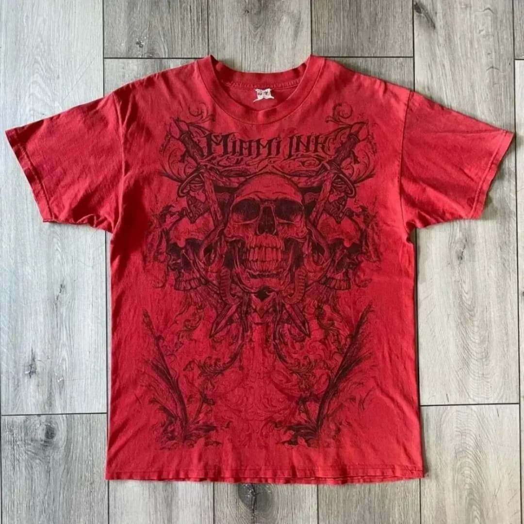 Summer American Men's Gothic Angel Wing Letter Printed Comfortable and Breathable Round Neck T-shirt Outdoor Street Top - 6