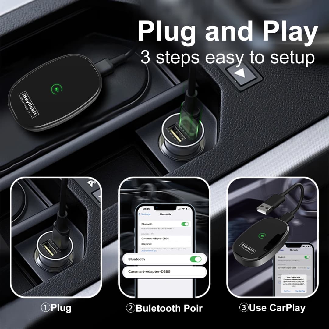 محول iHeylinkit 2 في 1 من Wired إلى Wireless CarPlay Android Auto صندوق صغير ذكي تشغيل فوري واي فاي اتصال سريع إكسسوارات سيارة - 4