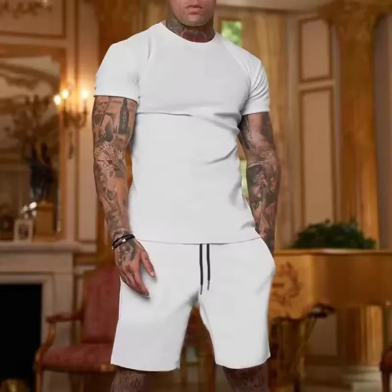 2025 Fashionable and casual summer outdoor sports suit men's breathable T-shirt shorts casual and fashionable two-piece set - 3