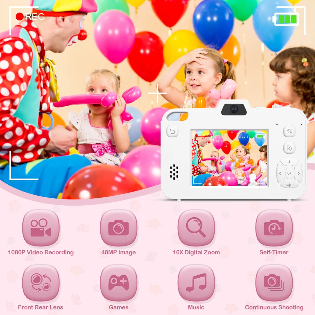 كاميرا تصوير للأطفال بدقة 48 ميجابكسل، تكبير 16X، عدسة مزدوجة، مسجل فيديو رقمي، كاميرا سيلفي للمبتدئين - 2