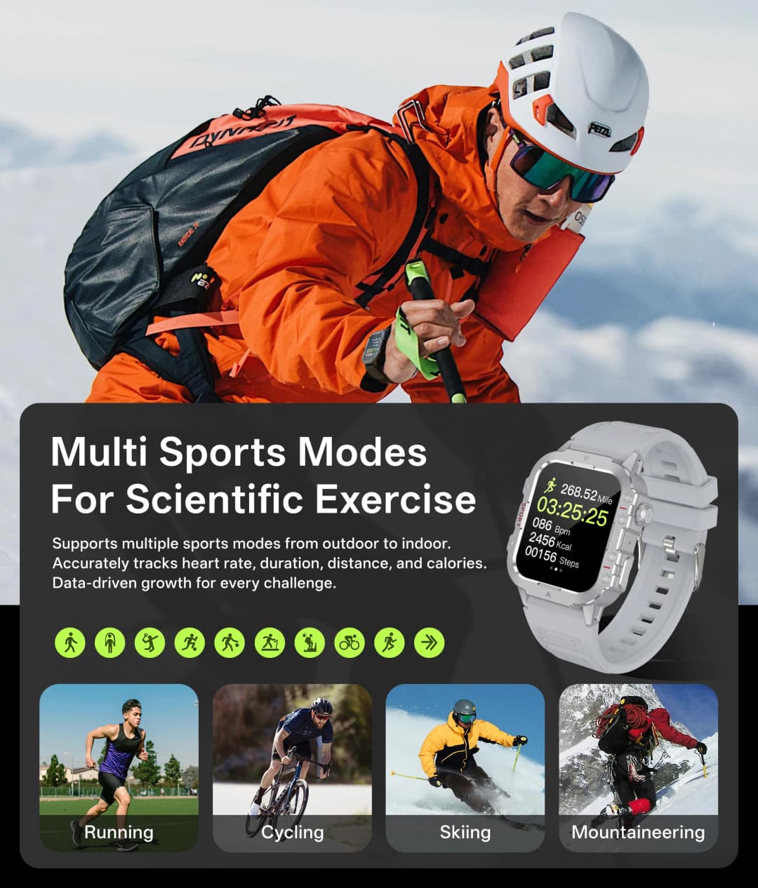 ساعة شاومي العسكرية الذكية 2025 للرجال، مقاومة للماء IP67، 3ATM، تعقب اللياقة، مراقبة الصحة، شاشة 1.44 بوصة، مكالمات بلوتوث - 5