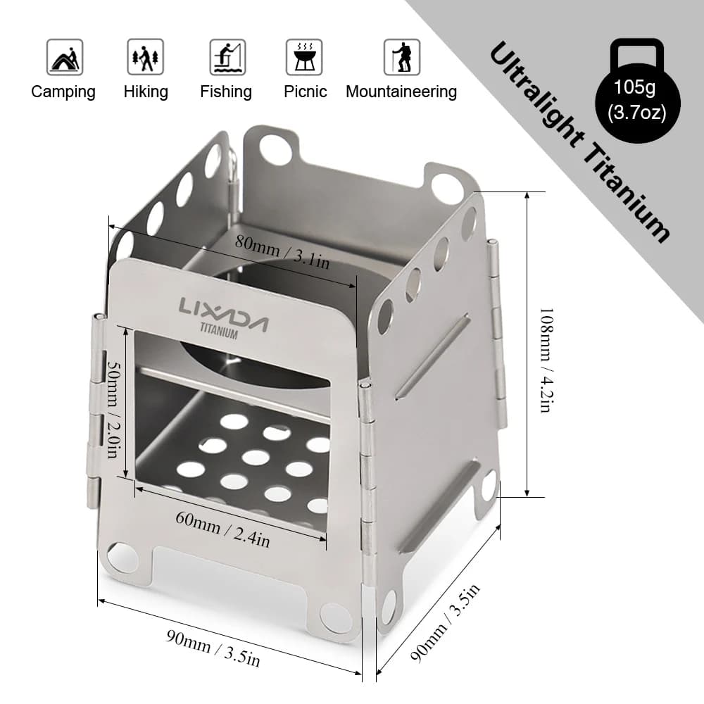 موقد خشب قابل للطي خفيف الوزن من التيتانيوم Lixada ، موقد جيب ، موقد كحول صغير للتخييم في الهواء الطلق ، والطبخ ، والنزهات - 6