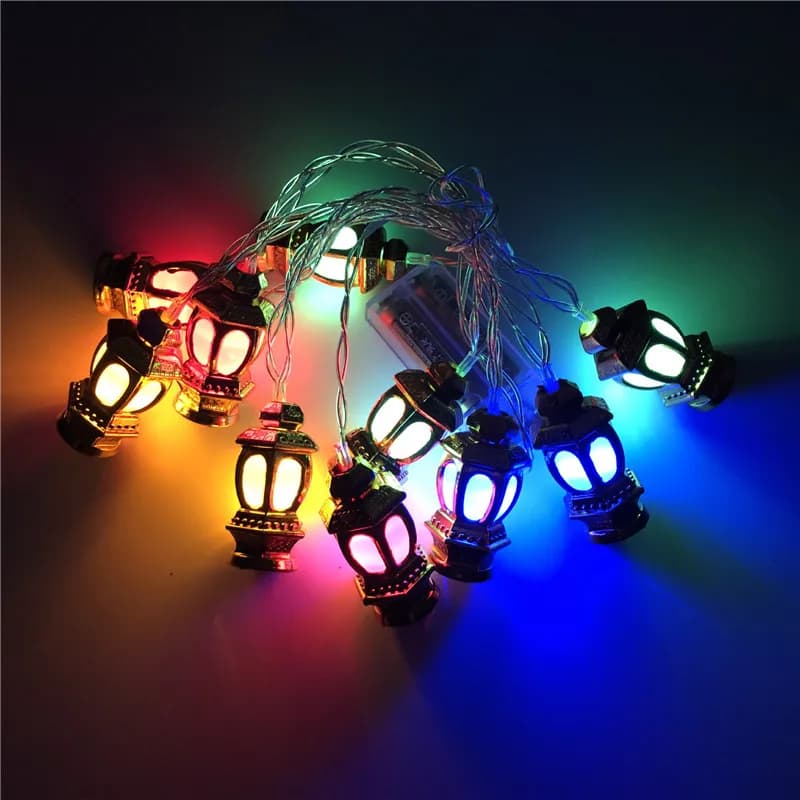 1bag EID Umrah Mubarak Palace LED String Lights Ramadan Kareem Lamp Garland Muslim Islamic Eid al-Fitr Home Party Decoration - 4