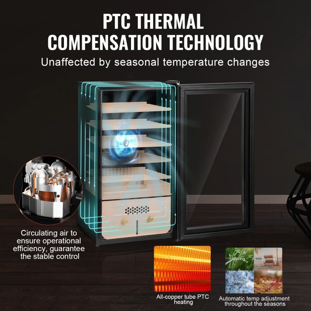 خزانة سيجار كهربائية من فيفور بسعة 82 لتر مع تحكم في التبريد والتسخين والرطوبة و6 طبقات من خشب الأرز الإسباني - 3