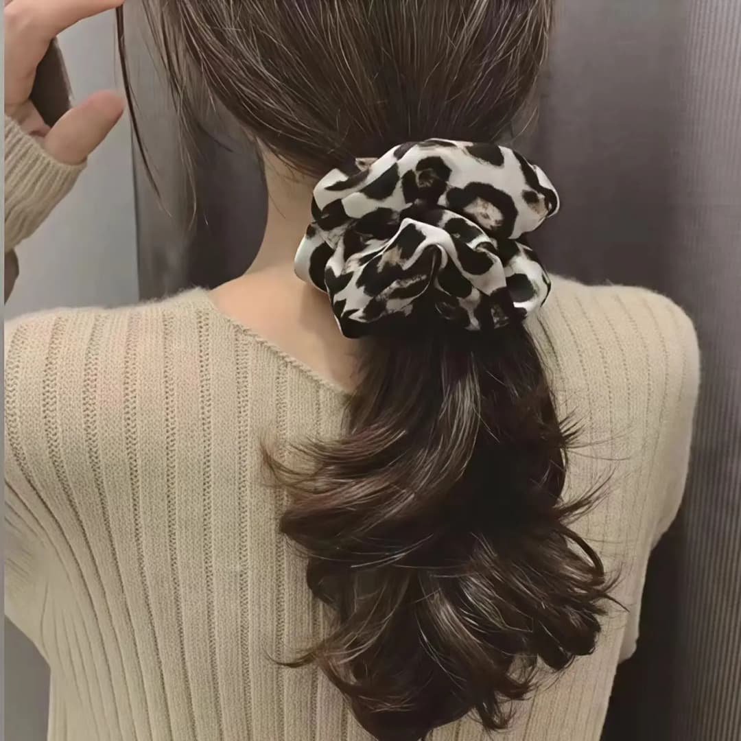 تصميم طباعة الفهد على الطراز الداخلي مع عصابات شعر منفوشة إكسسوارات شعر متنوعة مناسبة لذيل الحصان - 4