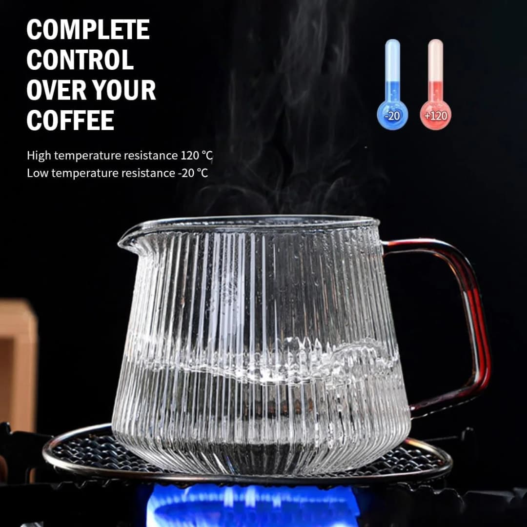 Glass Coffee Server - 400ml/600ml, Vertical Striped Coffee Pot For Pour Over Coffee & Tea, Microwave Safe & Heatproof Glass Body - 5