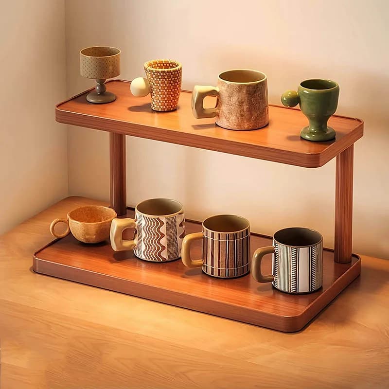 Versatile 2-Tier Wooden Storage Rack for Kitchen&Tea Room-Countertop Organizer with Decorative Desktop Multi-layer Storage Rack - 5
