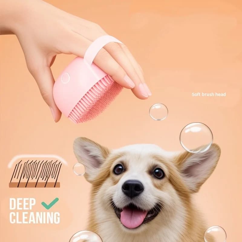 فرشاة استحمام وتدليك متعددة الوظائف للكلاب والقطط أداة تنظيف جراء من السيليكون الناعم والآمن إكسسوارات حيوانات أليفة كبيرة - 4
