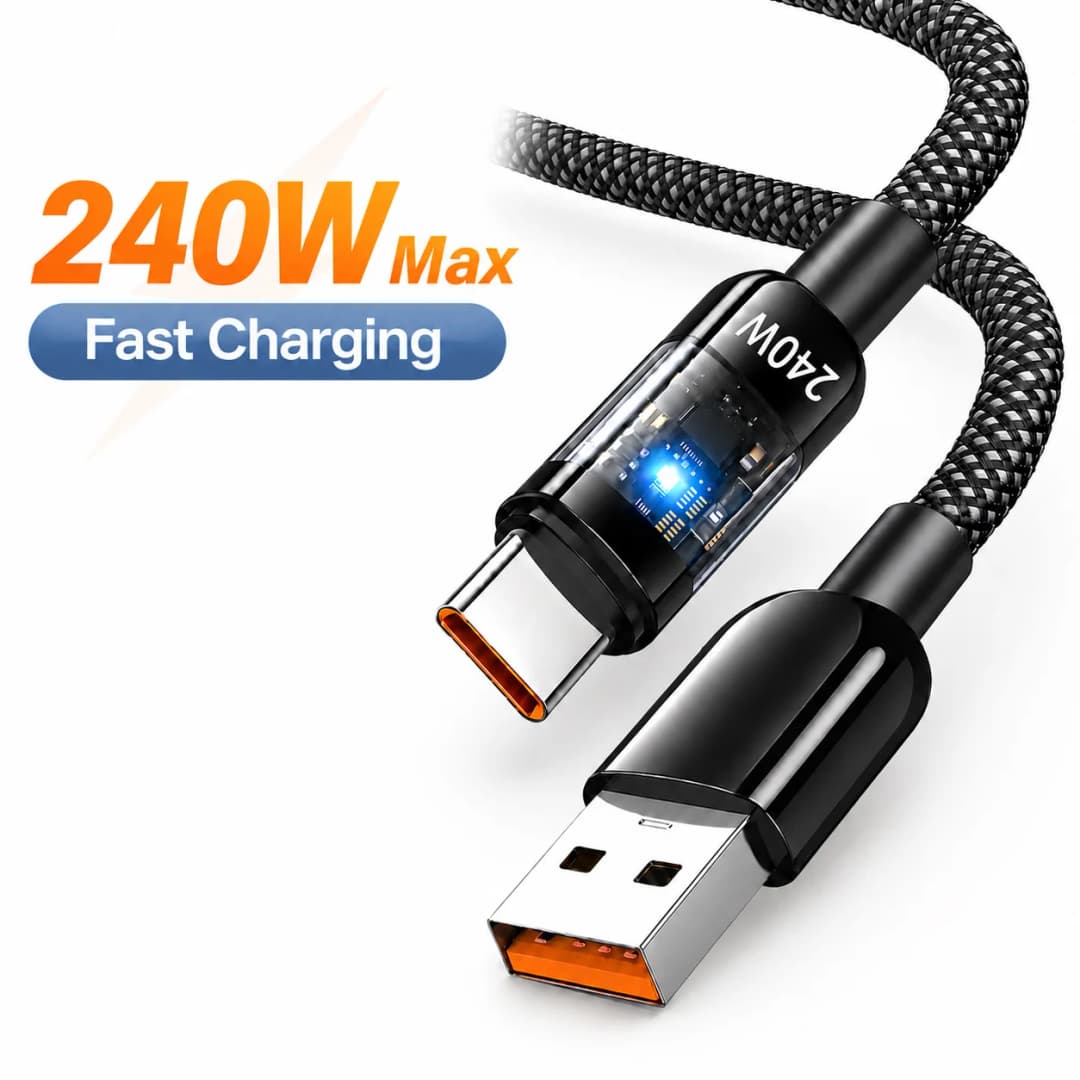 240W USB C Cable Fast Charging USB A to USB C Type C to Type C Nylon Braided Charging Cord For iPhone 15 Samsung Xiaomi Huawei