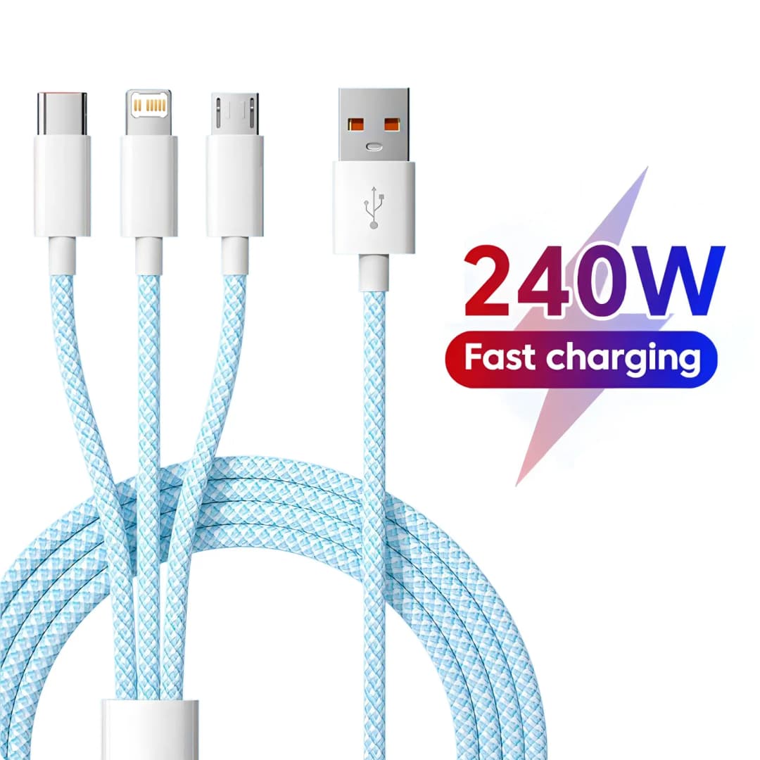 240W 3-in-1 USB-C & Micro USB Fast Charger for iPhone Samsung Xiaomi Poco - High Speed Multi-Device Cable - 2