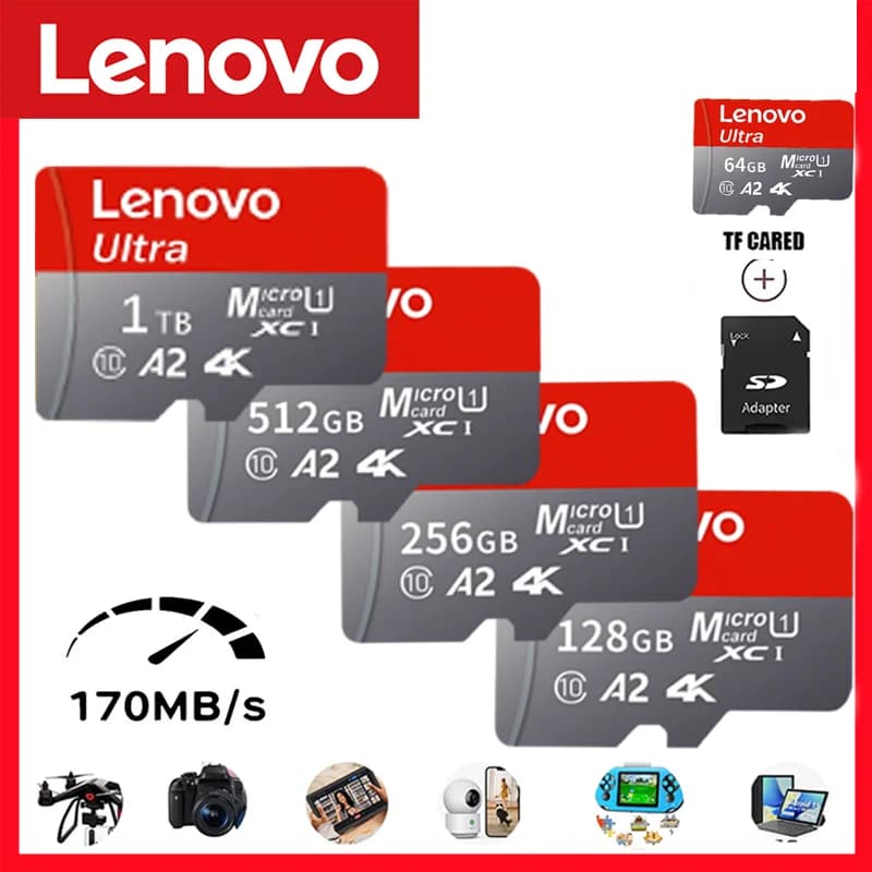 Lenovo Micro SD Card 1TB High Speed TF Flash Card Memory Card 128GB 256GB 512GB 1TB U3 V60 4K Full HD For GoPro Action Camera