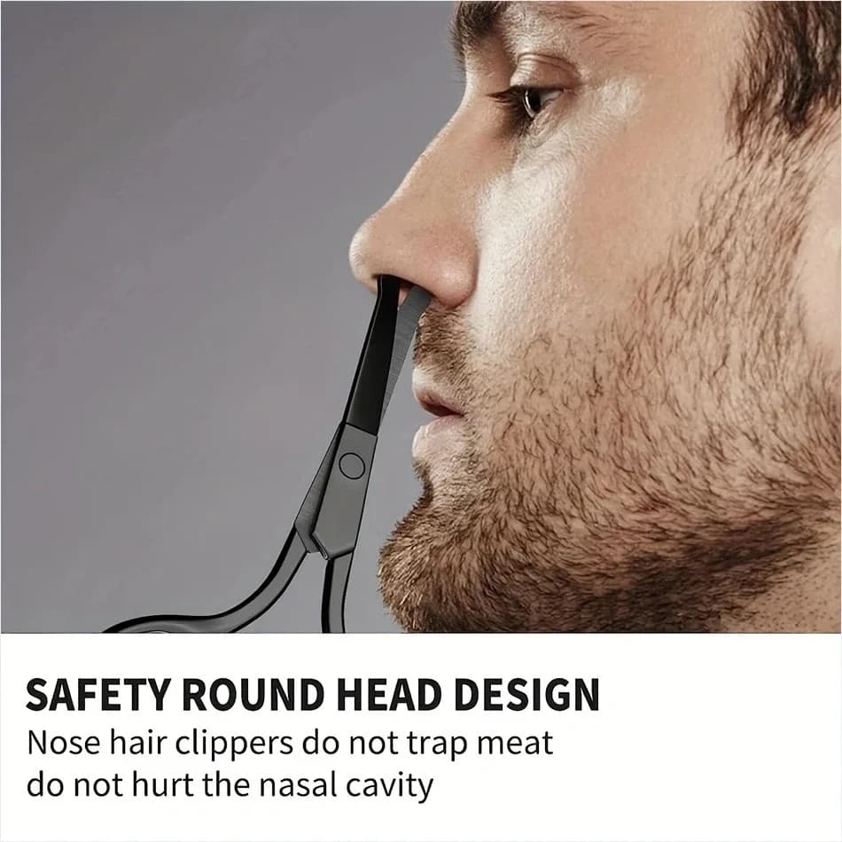 مقص شعر أنف آمن برأس دائري أسود من الفولاذ المقاوم للصدأ للجنسين (لا يؤذي الأنف) - 5