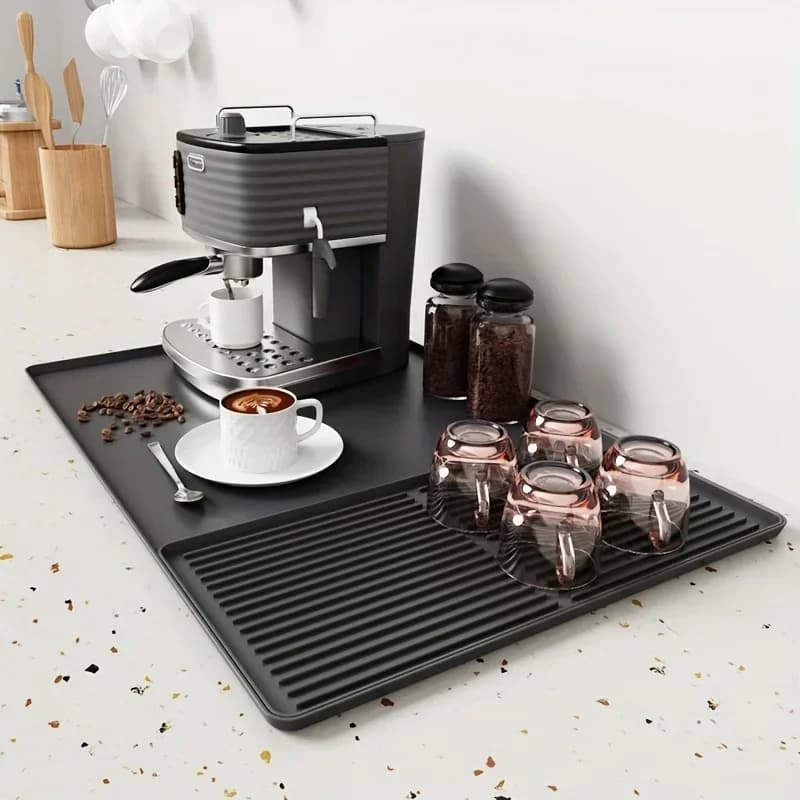 2-in-1 Silicone Coffee Bar Mat - XX-Large Non-Slip Counter Protector (60x40cm) Heat Resistant for Espresso/Cafe/Home Kitchen - 6