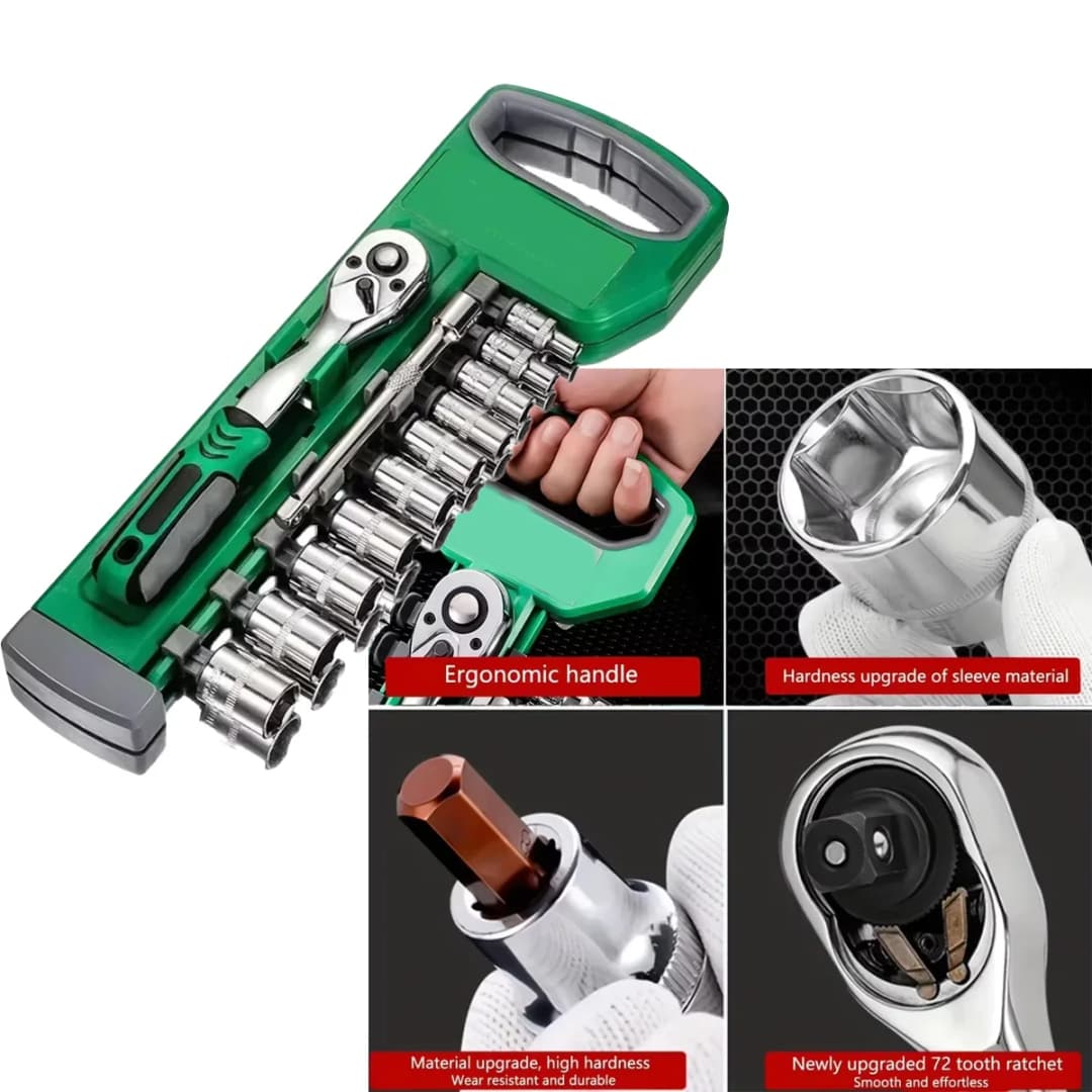 مجموعة مفتاح راتشيت ومقابس 1/4 و3/8، أدوات يدوية لإصلاح السيارات والدراجات النارية، مجموعة إصلاح السيارات - 5
