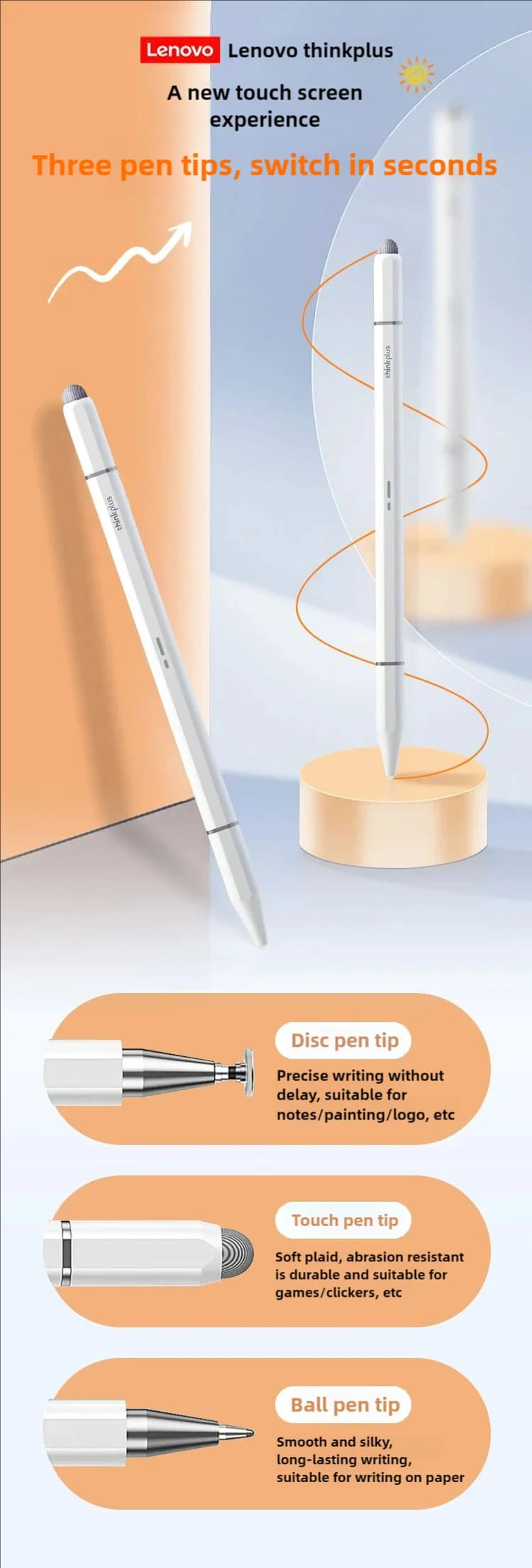 Lenovo Stylus Universa Pen For Android IOS Capacitive Screen For iPad Apple Huawei Xiaomi Samsung Tablet three tips Pencil - 4