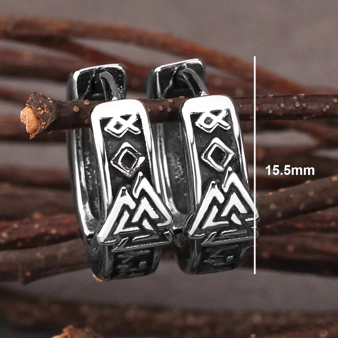 Vintage Viking Valknut Hoop Earrings Men Women Tiny Ancient Nordic Amulet Jewelry Scandinavian Rune Gift Stainless Steel Earring - 5