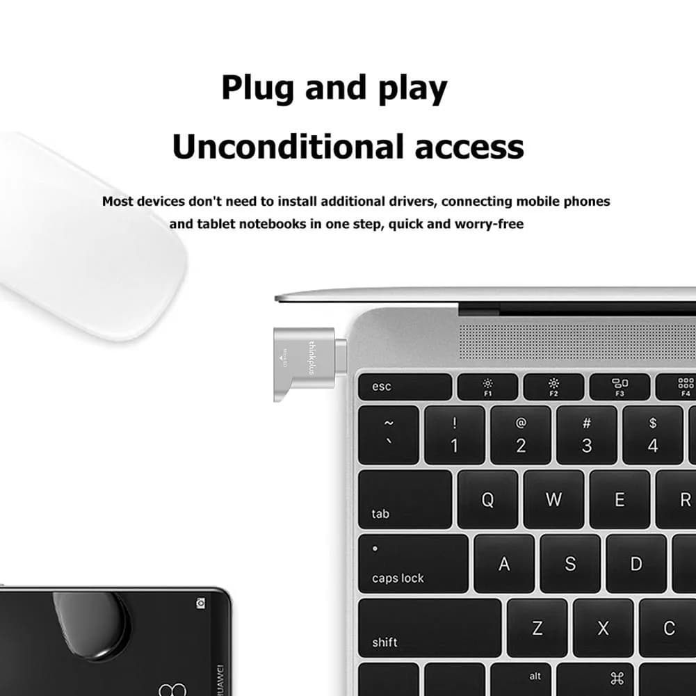 قارئ بطاقات Lenovo Thinkplus USB C Type-C مايكرو SD قارئ بطاقات الذاكرة محول معدني صغير TranFlash لقارئ بطاقات TF لهاتف Type C - 2