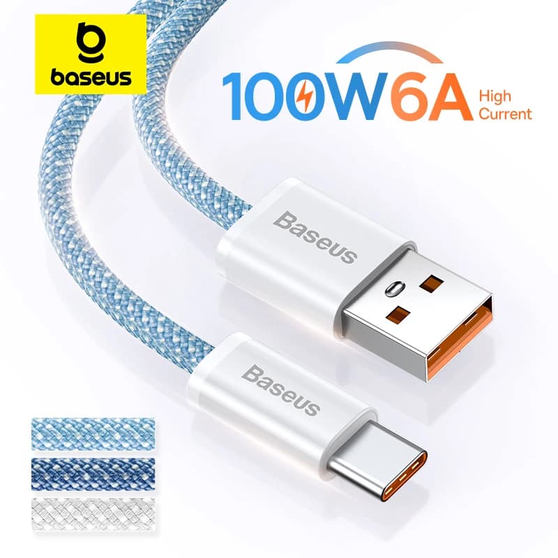 كابل Baseus 100W من USB A إلى USB C كابل شحن سريع USB-C سلك شاحن لهواتف Huawei Samsung Xiaomi كابل Type-C USBC