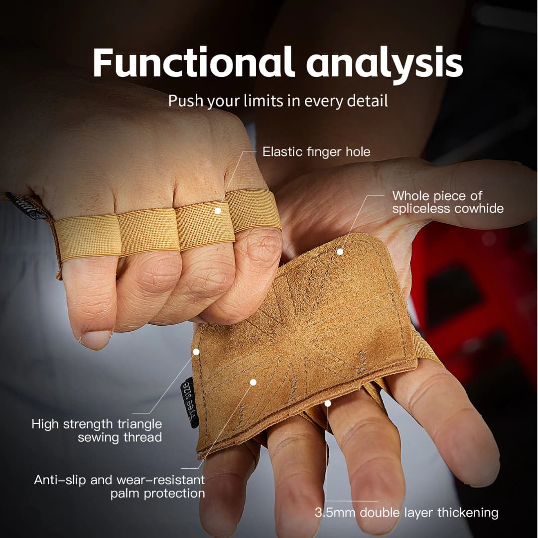 Cowhide weightlifting training gloves with palm protection for men's and women's fitness, gymnastics, grip strength, pull ups, a - 4