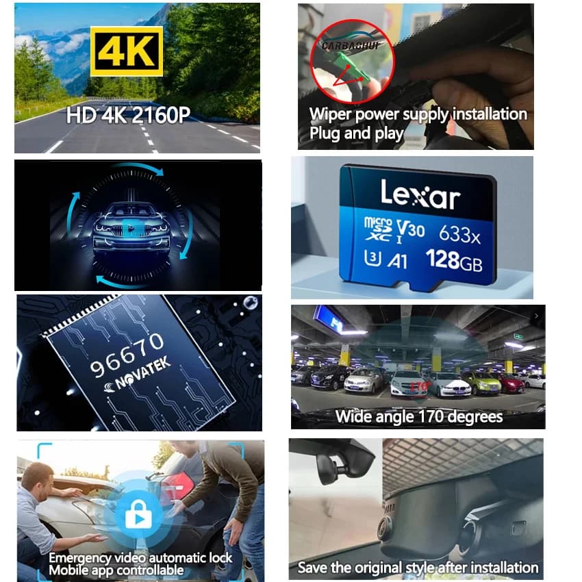 جهاز تسجيل فيديو رقمي للسيارات 4K UHD مع واي فاي، كاميرا داش سهلة التركيب لفولفو V40 V60 V90 S60 S90 XC40 XC60 XC90 C40 وPolestar 2 - 4