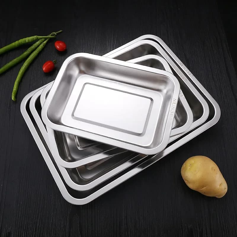 Stainless Steel Barbecue Tea Storage Serving Trays Rectangle Steamed Rice Sausage Plate Grill Meat Restaurant Metal Utensils - 3
