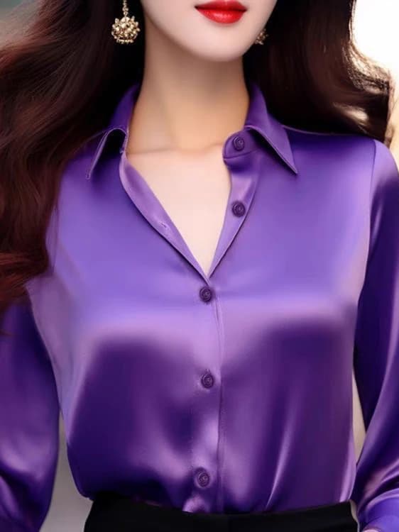 قميص حرير طويل الأكمام أنيق للنساء لمقابلة العمل طبقة أساسية رسمية ملابس عمل - 5
