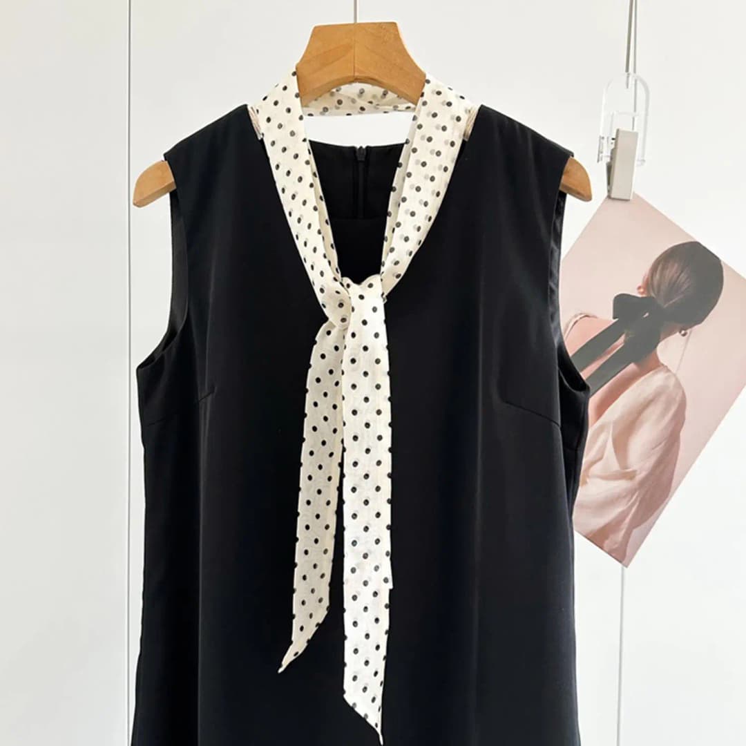 Women Narrow Long Scarf 150x4cm Polka Dot Tie Bag Ribbon Headband Choker Streamer Lady Accessories - 2