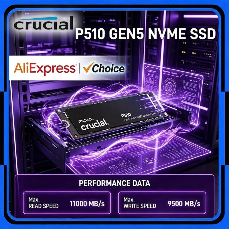 قرص صلب داخلي Crucial P510 SSD بسعة 1 تيرا بايت و2 تيرا بايت Gen5 NVMe، PCIe 5.0 M.2 2280، متوافق مع أجهزة الكمبيوتر المحمولة والمكتبية