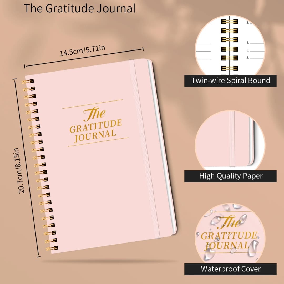 مجلة امتنان A5، دفتر يومي مع تذكيرات للشكر والتأمل، غلاف حلزوني صلب للتأمل الذهني - 2