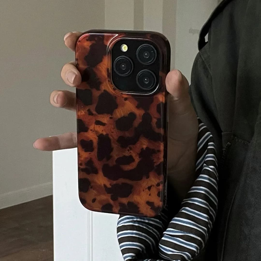 Retro Amber Texture Laser Phone Case For iPhone 17 16 Pro Max 15 14 13 12 11 XS XR 7 8 Plus 16E Stylish Leopard Print Soft Cover - 5